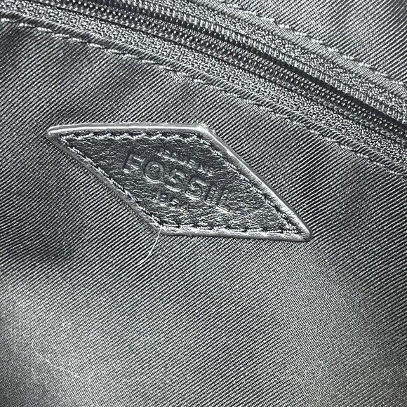 Fossil Crossbody Bag Womens Black White Stripe‎ Canvas Brown Leather Pocket Key - Picture 10 of 16